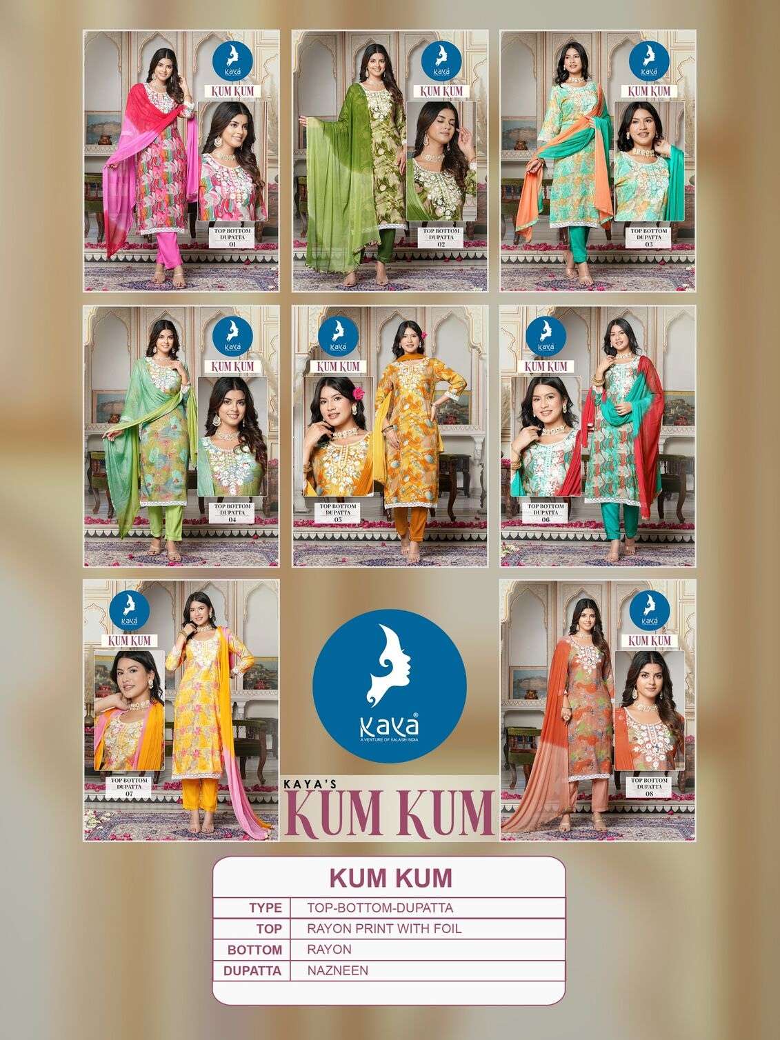 KUMKUM 3 PIECE CONCEPT WITH STRAIGHT CUT BY KAYA KURTI 