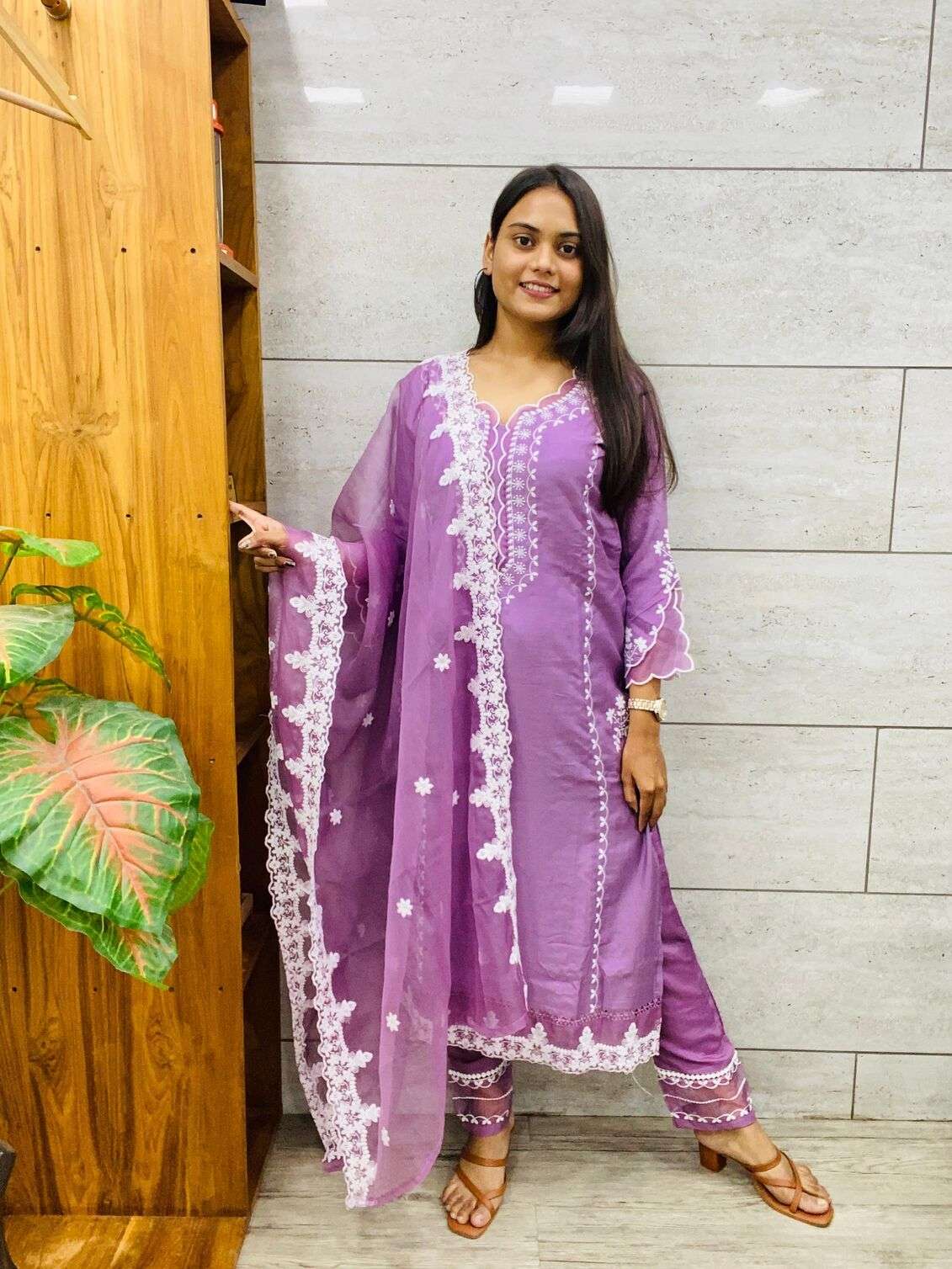 KURTI PANT WITH ORGANZA DUPATTA EMBROIDERY WITH SEQUENCE WORK BY TEXOFAB