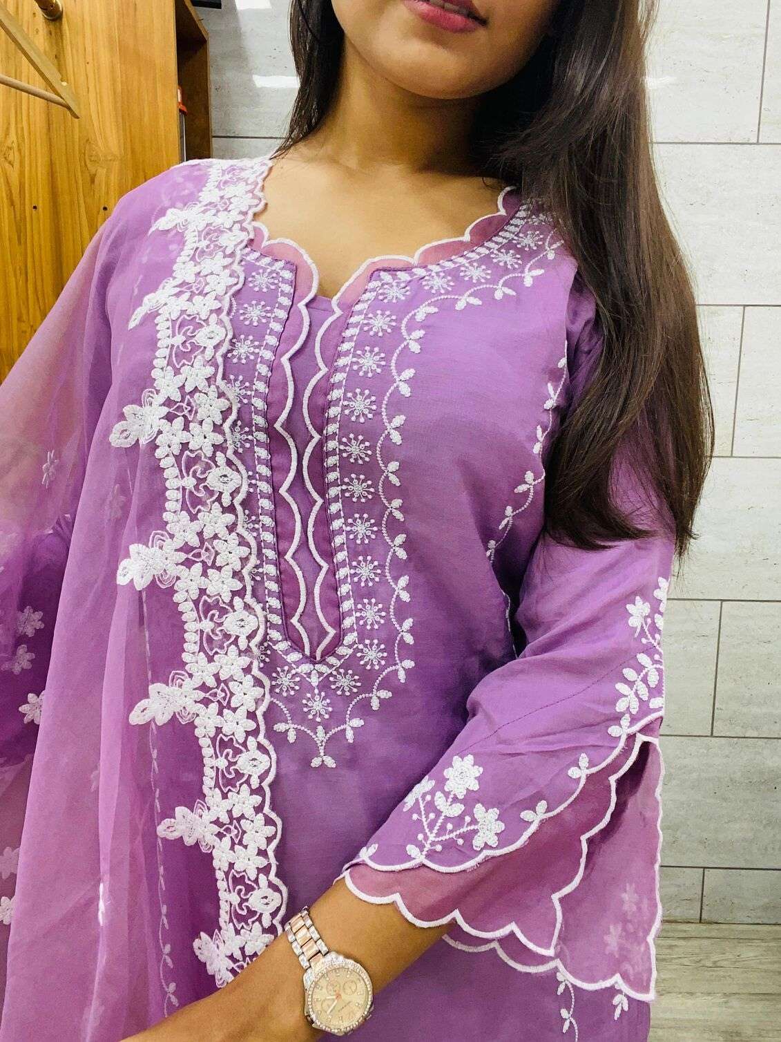 KURTI PANT WITH ORGANZA DUPATTA EMBROIDERY WITH SEQUENCE WORK BY TEXOFAB