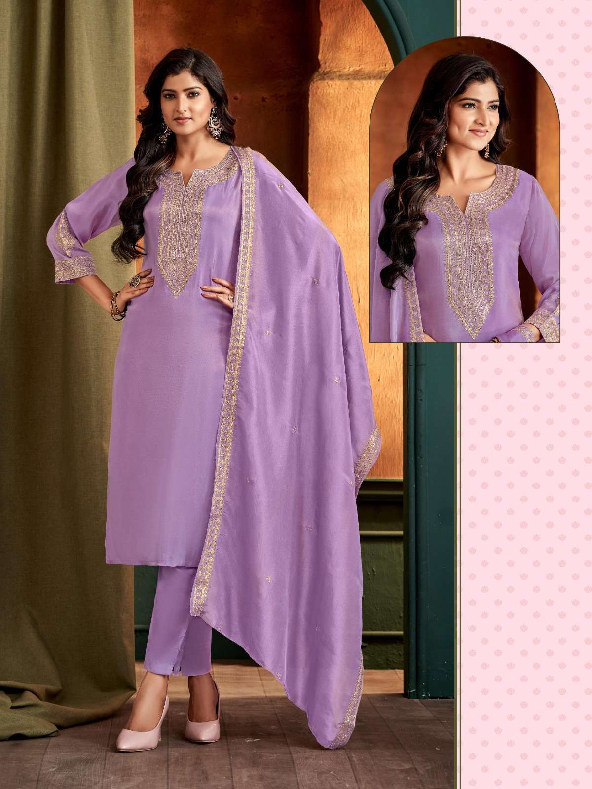 LAVENDER COLOUR PURE GOLD HEAVY EMBROIDERY SEQUENCE WORK IN KURTI STYLE