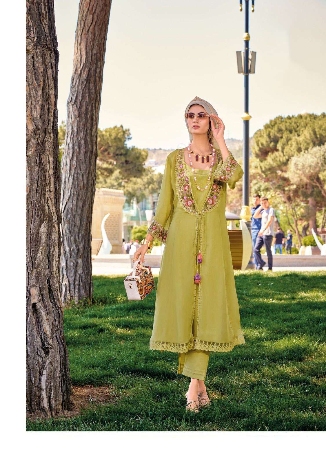 KL-42684 FL PURE VICOSE ORGANZA THREE PIECE KURTI PANT WITH JACKET STYLE FESTIVE WEAR COLLECTION 