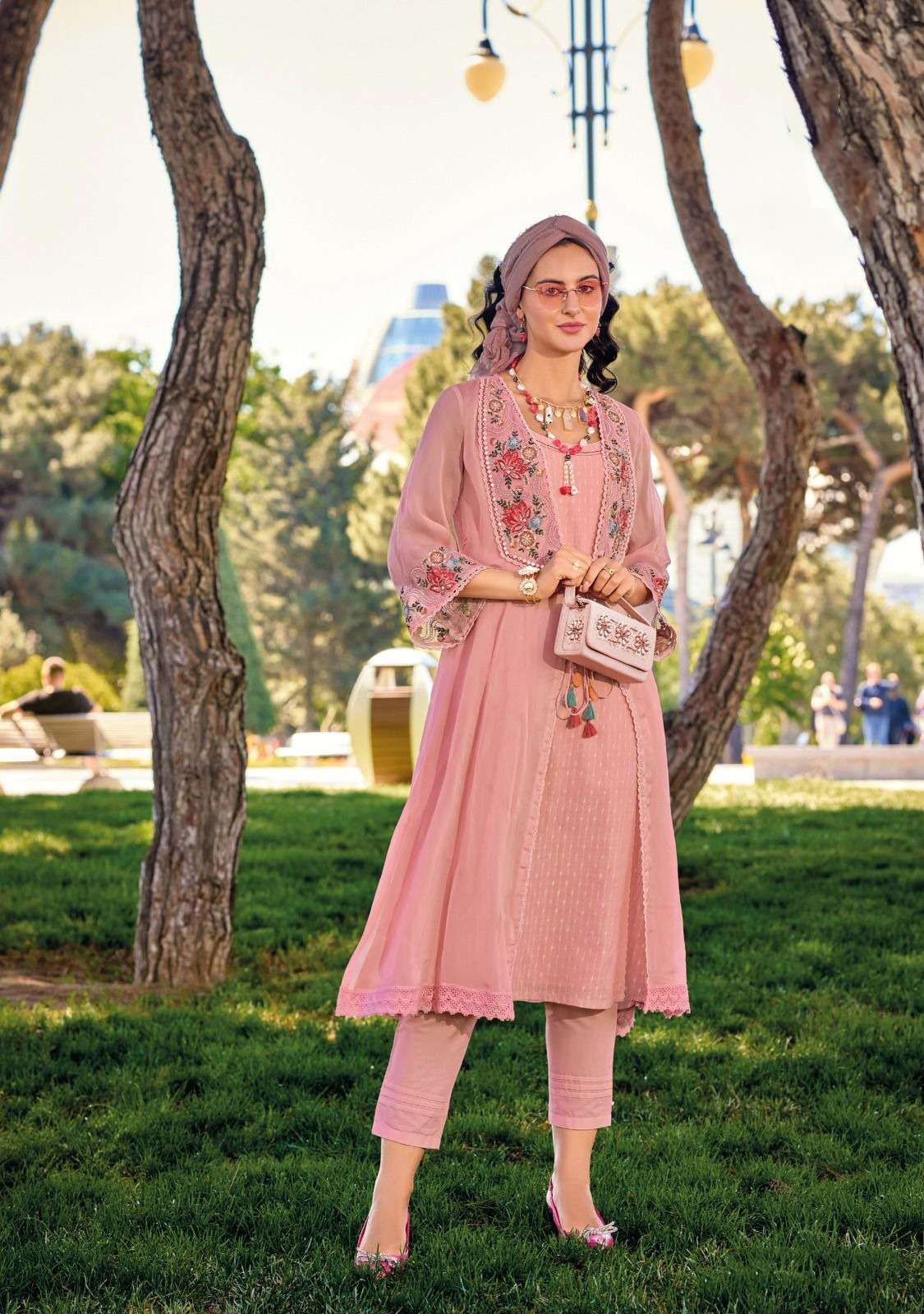 KL-42685 FL PURE VICOSE ORGANZA THREE PIECE KURTI PANT WITH JACKET STYLE FESTIVE WEAR COLLECTION 