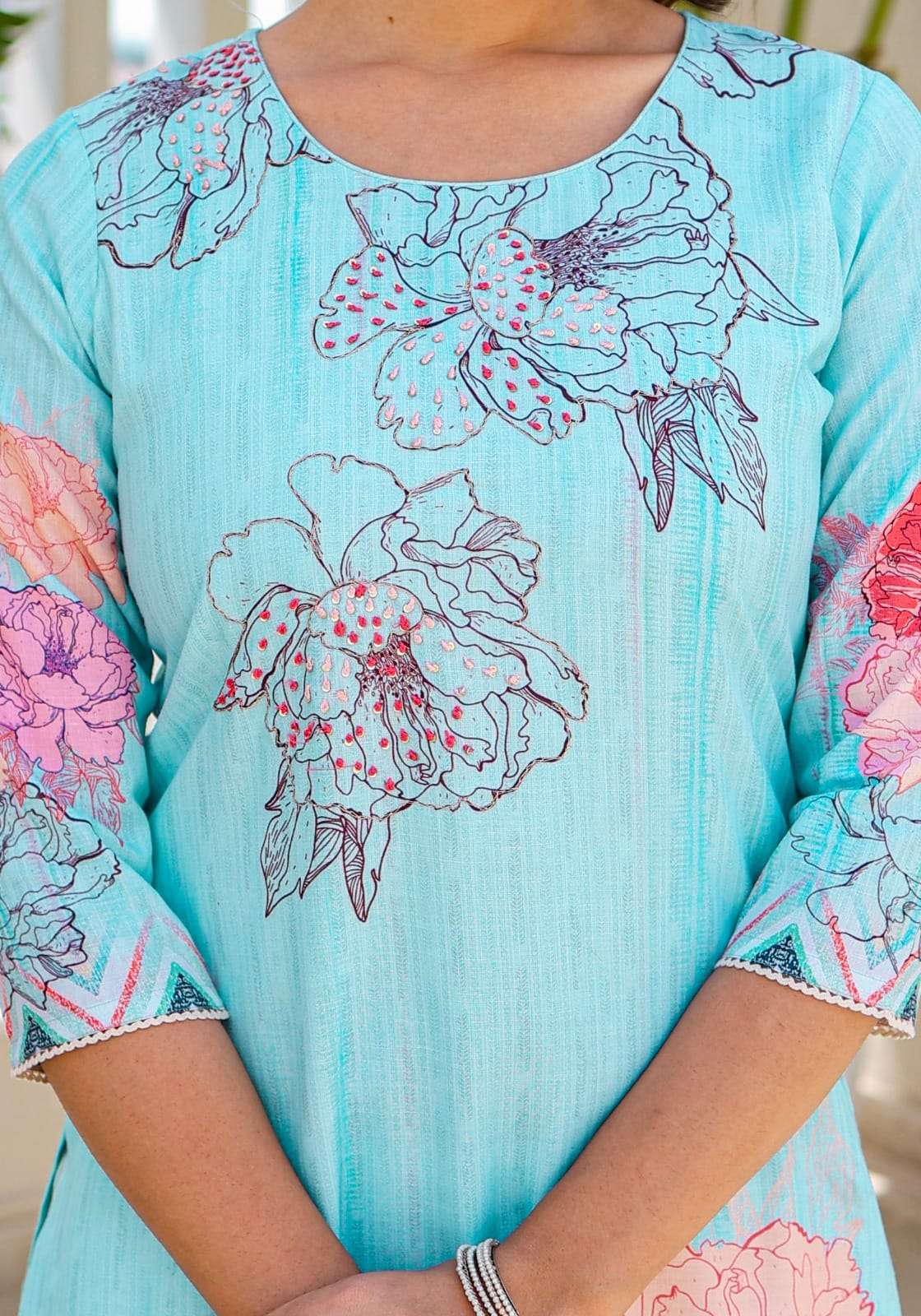 LINEN DIGITAL PRINT SOFT KURTI PANT DUPATTA BY TEXOFAB