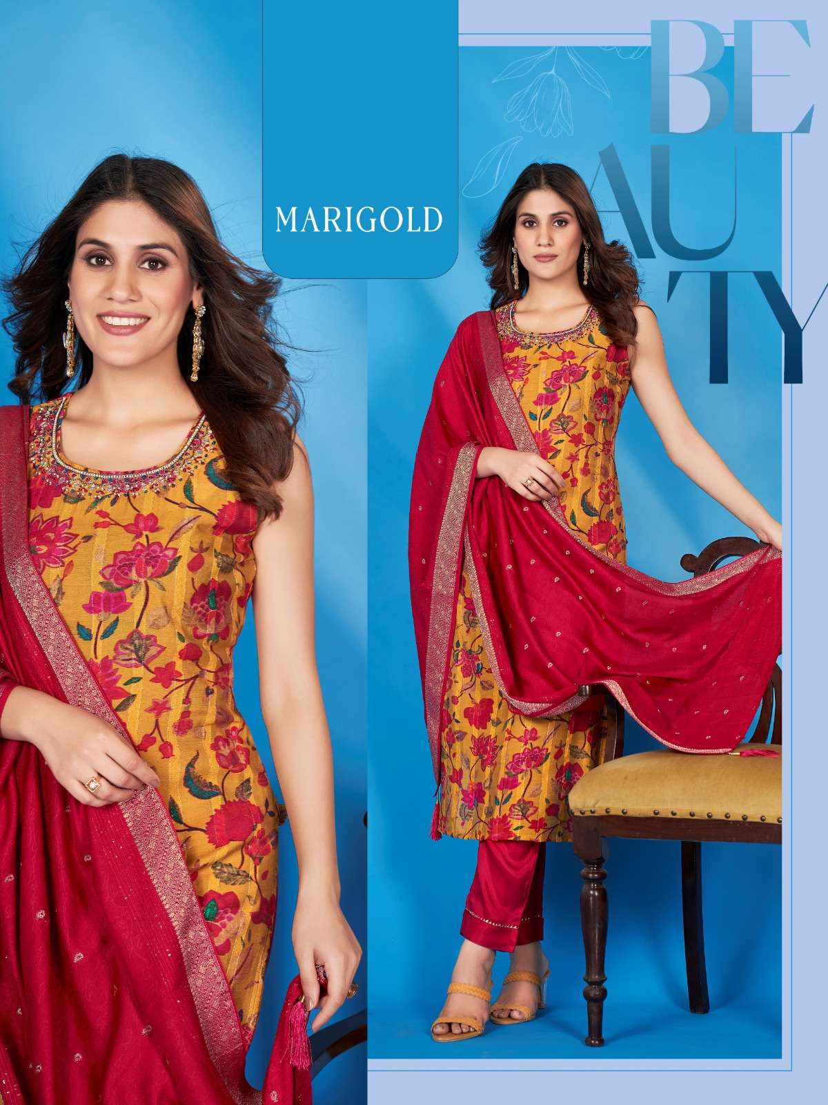 MARIGOLD THREE PIECE STYLISH KURTI 