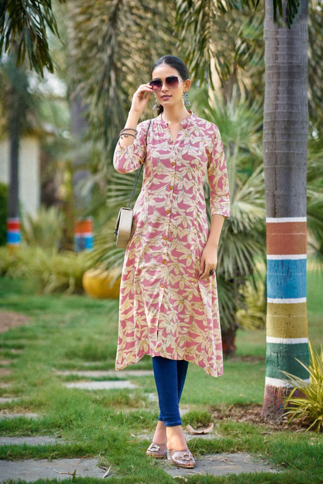 TT-1003 MI ONE PIECE RAYON A LINE PRINTED POCKET KURTI 