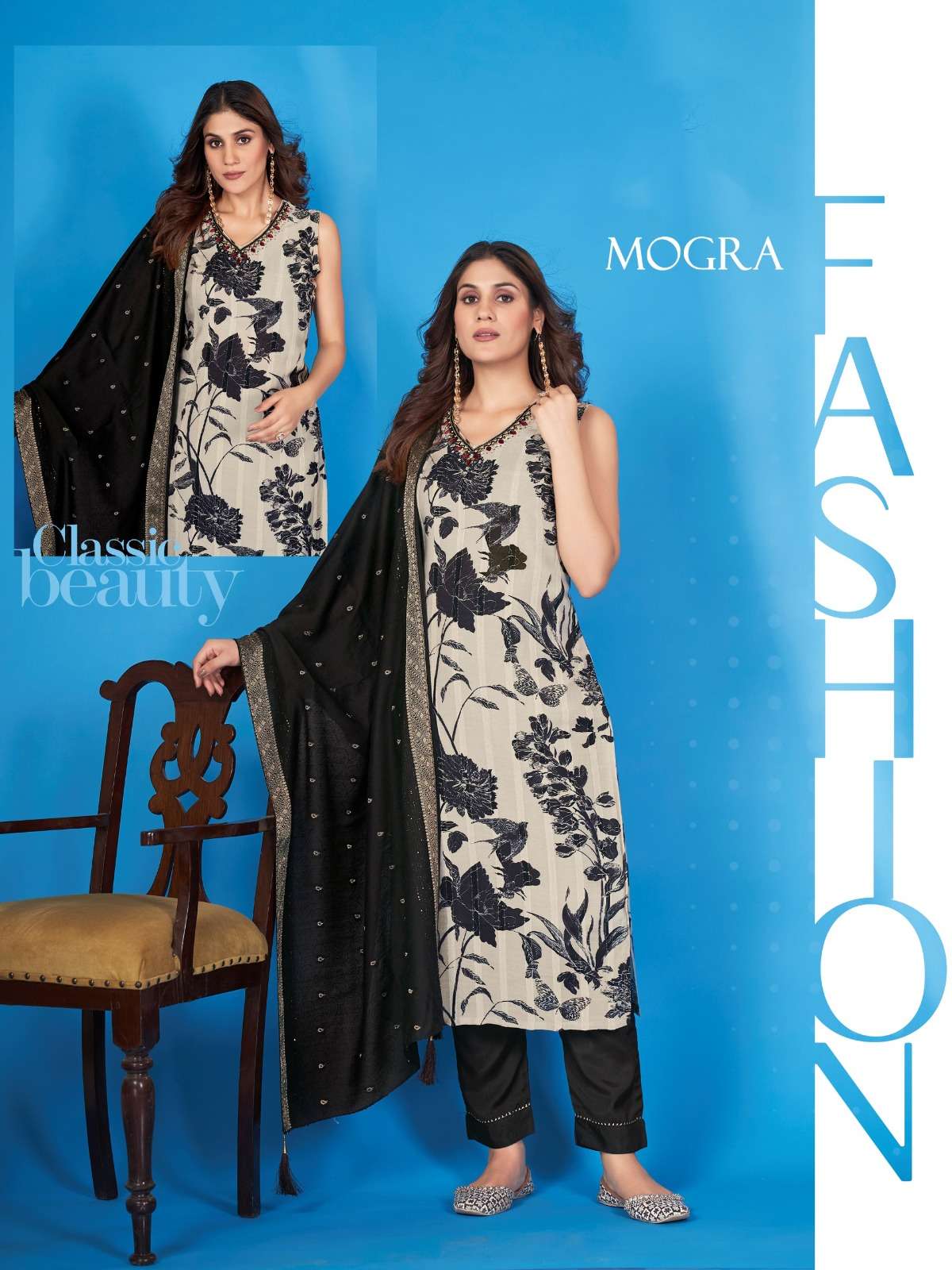 MOGRA THREE PIECE STYLISH KURTI 