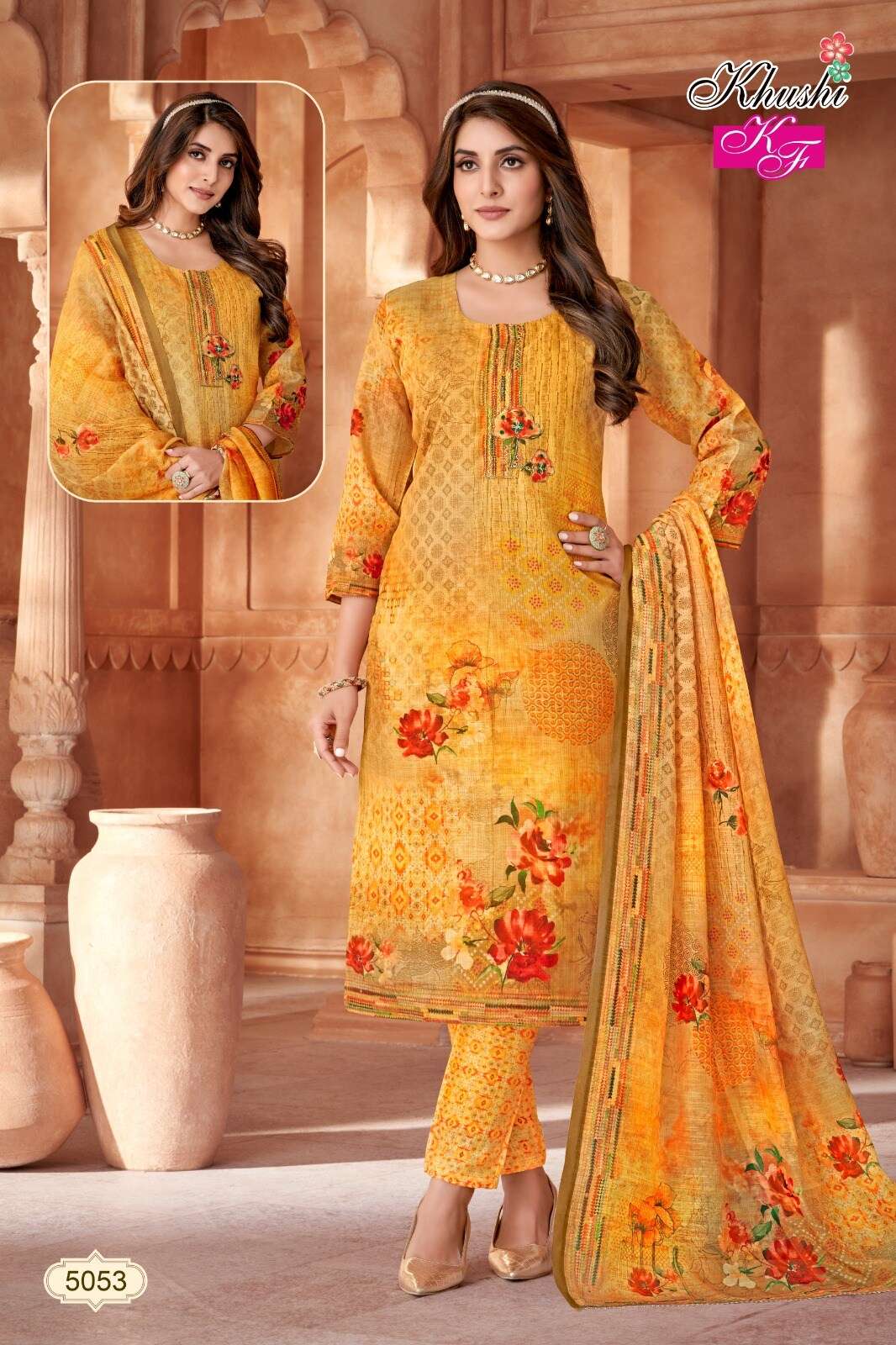 MUSLIN DIGITAL PRINT KURTI PANT DUPATTA SET BY KHUSHI FASHION 
