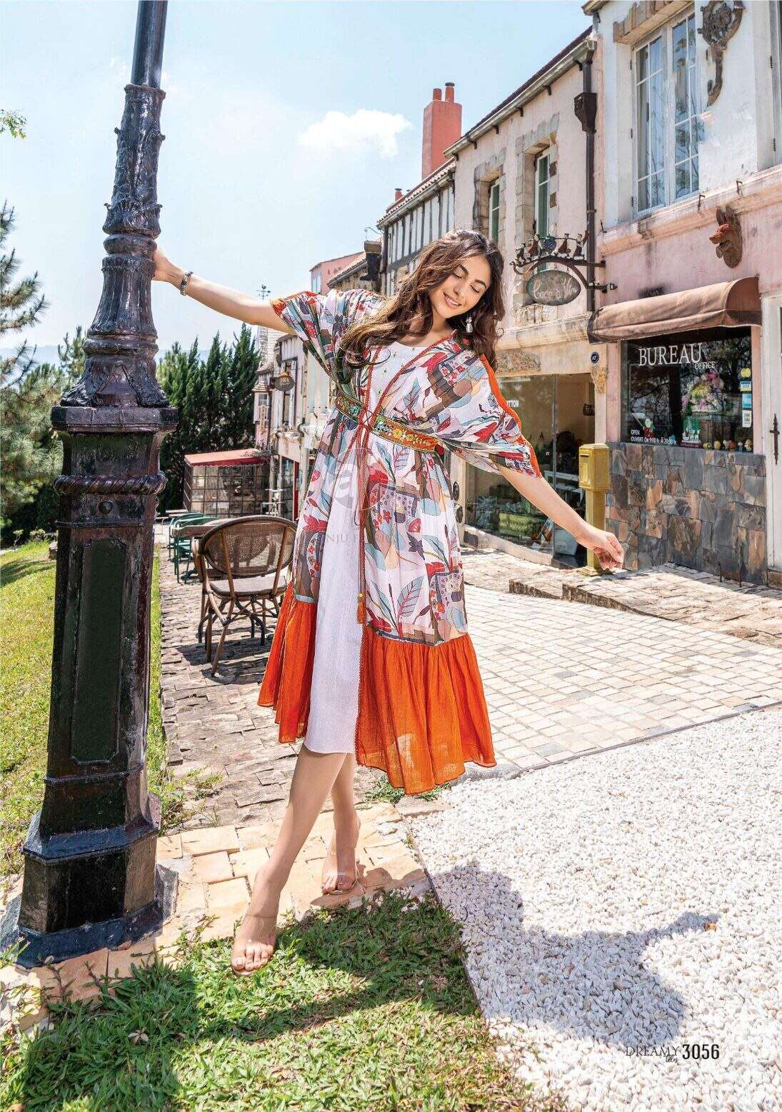ORANGE COLOUR DESIGNER KAFTAN JACKET & MIDI WITH MIRROR WORK 