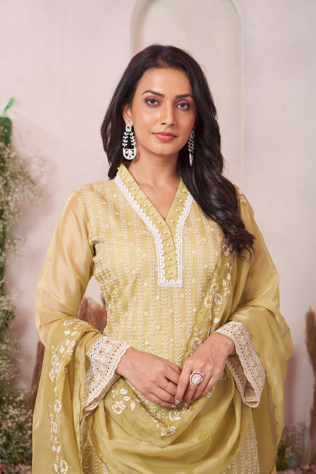 ORGANZA COTTON LINING SCHIFFLI KURTI PANT DUPATTA SET BY TEXOFAB 