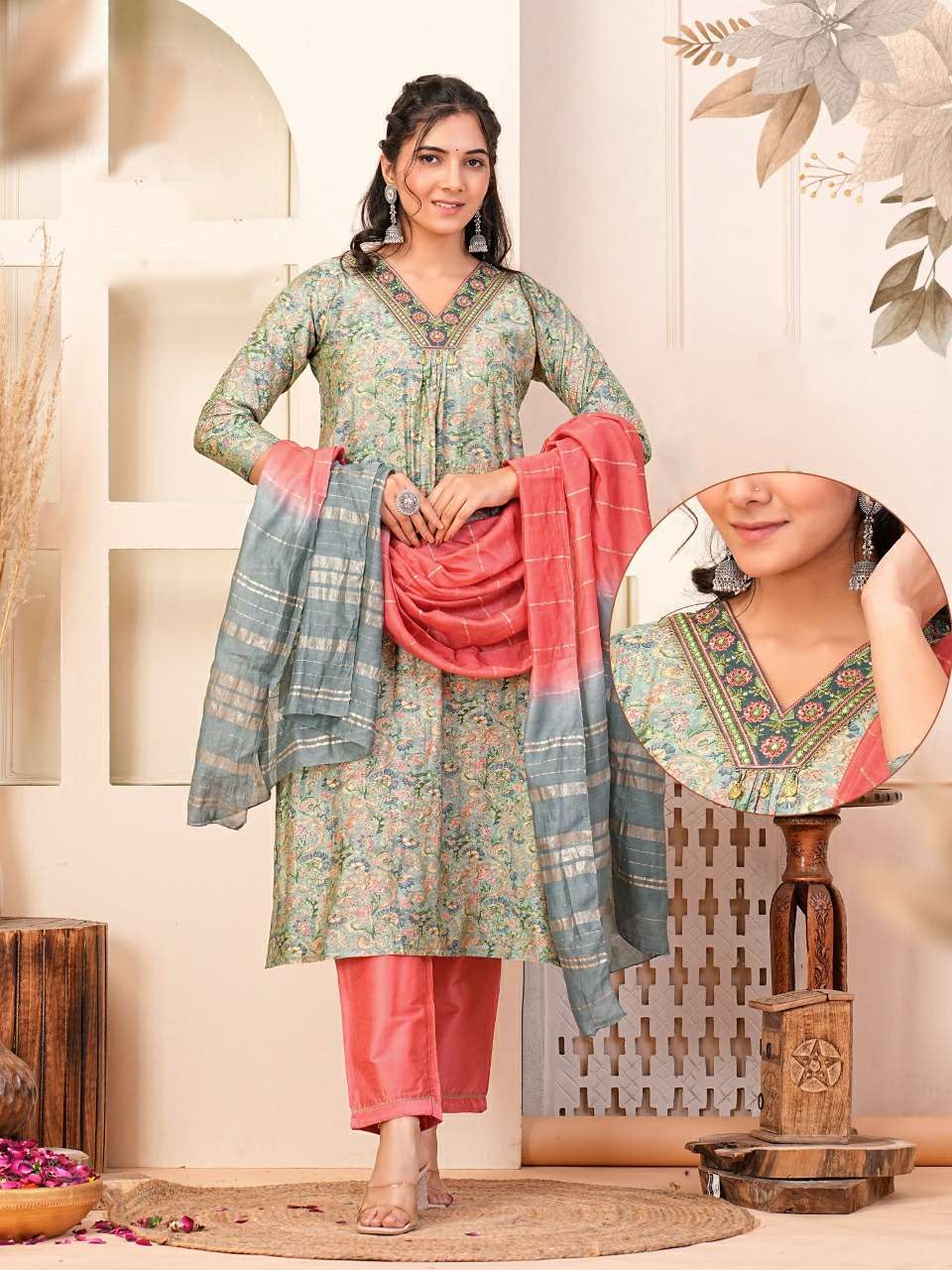 KK -02 QU 3 PIECE NYRA CUT KURTI PANT WITH DUPATTA 