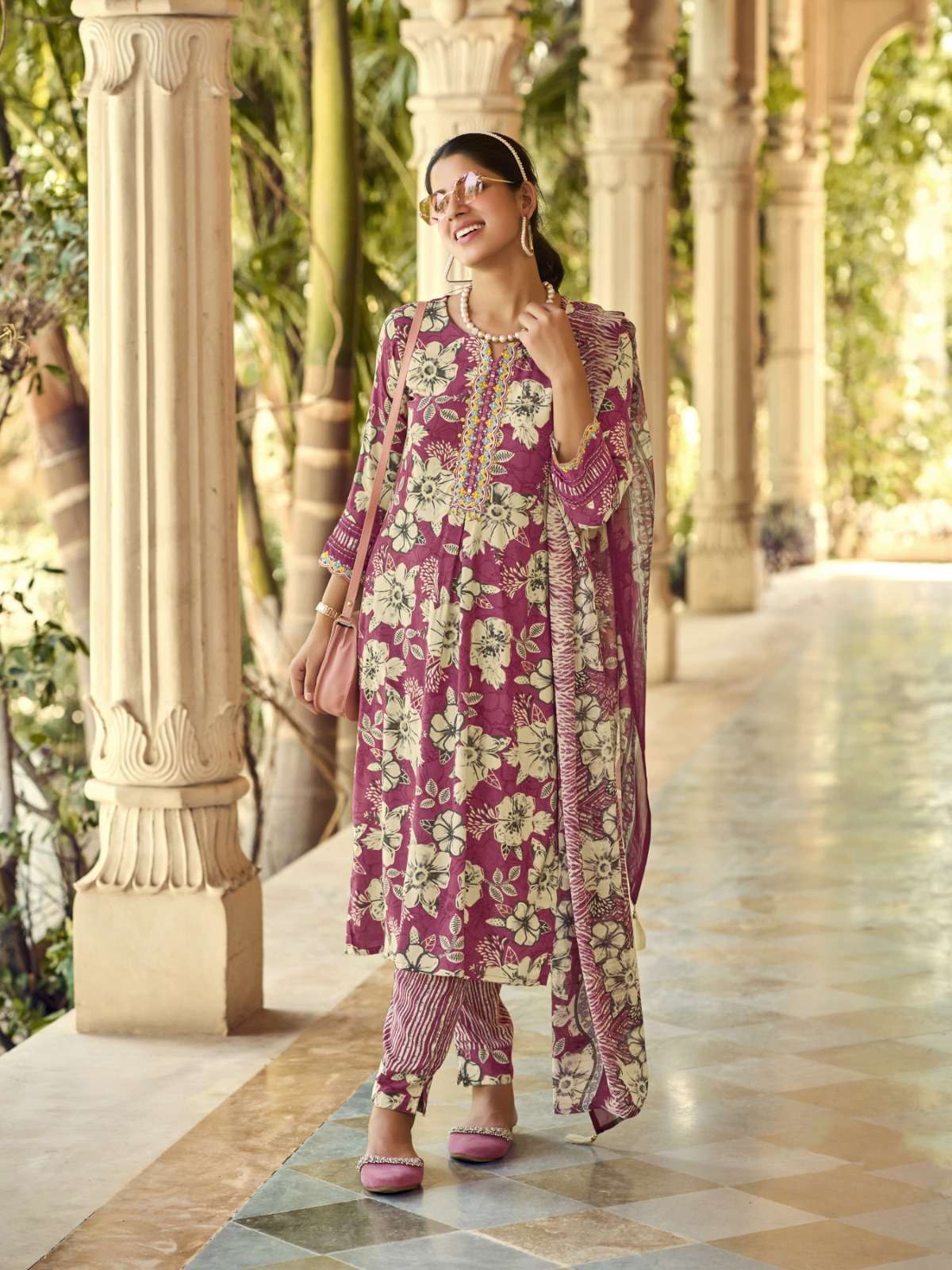 PINK COLOUR PRINTED RAYON KURTI 