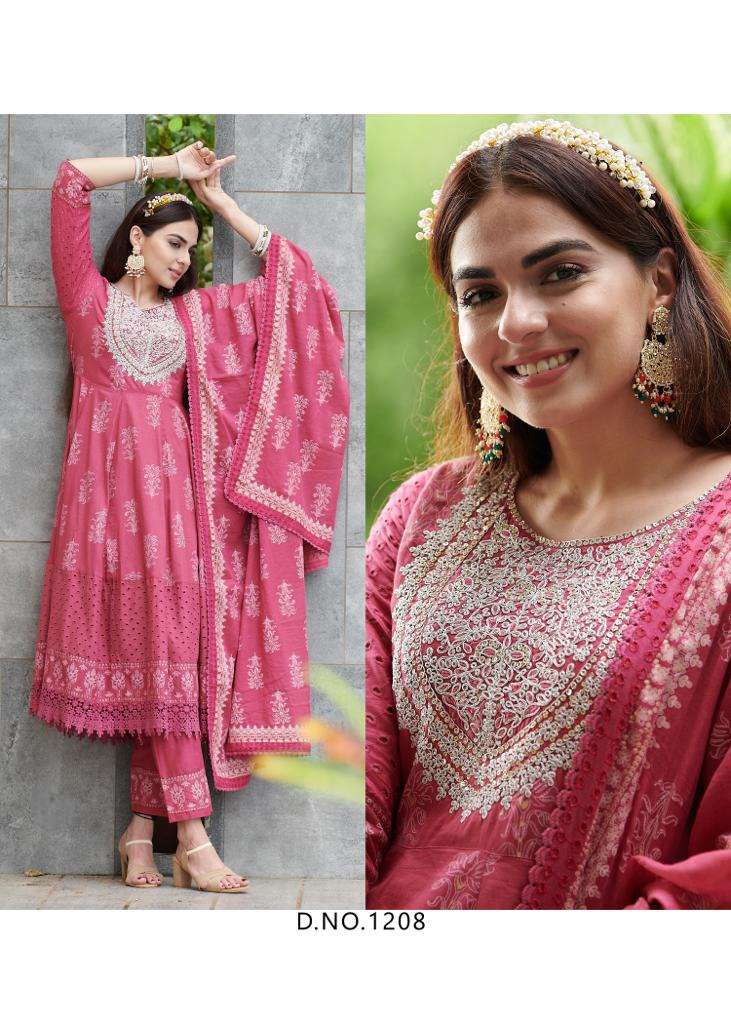 PINK COLOUR DESIGNER EMBROIDERY WITH  PURE COTTON IN ANARKALI STYLE 