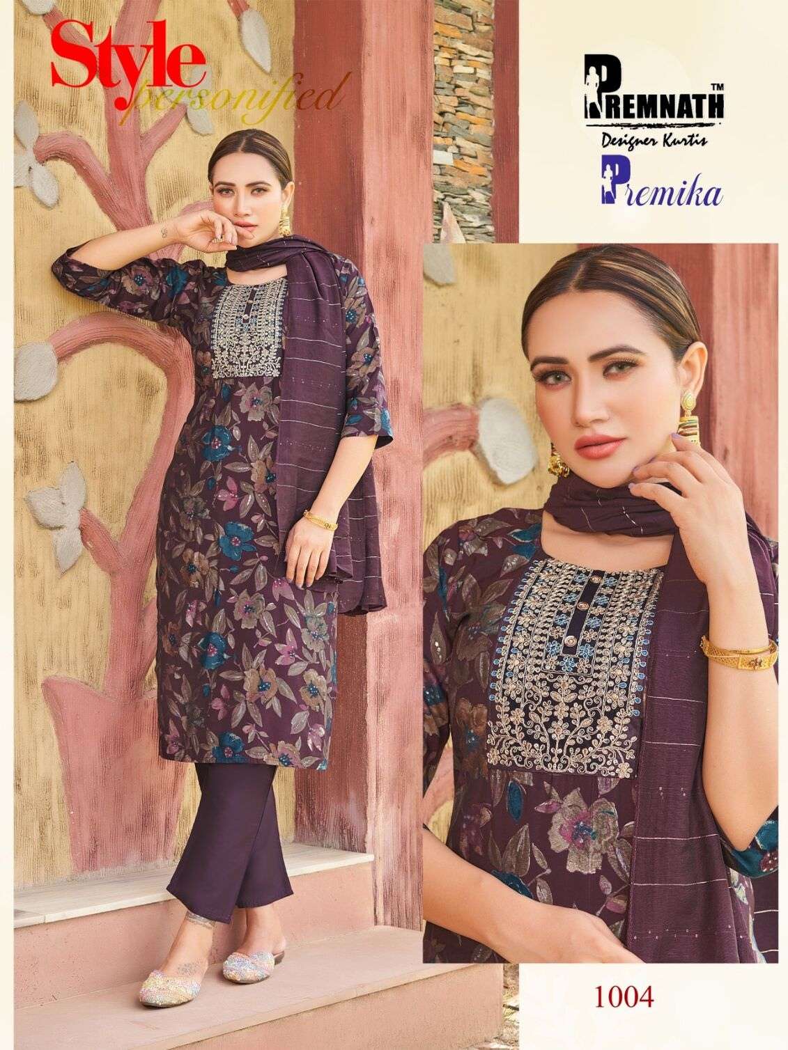 PREMIKA MODAL CHANDERI PRINTS WITH EMBROIDERY SEQUENCE BY PREMNATH 