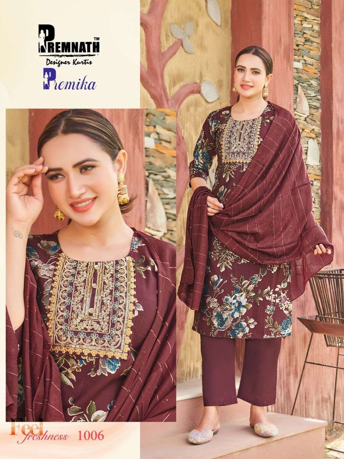 PREMIKA MODAL CHANDERI PRINTS WITH EMBROIDERY SEQUENCE BY PREMNATH 