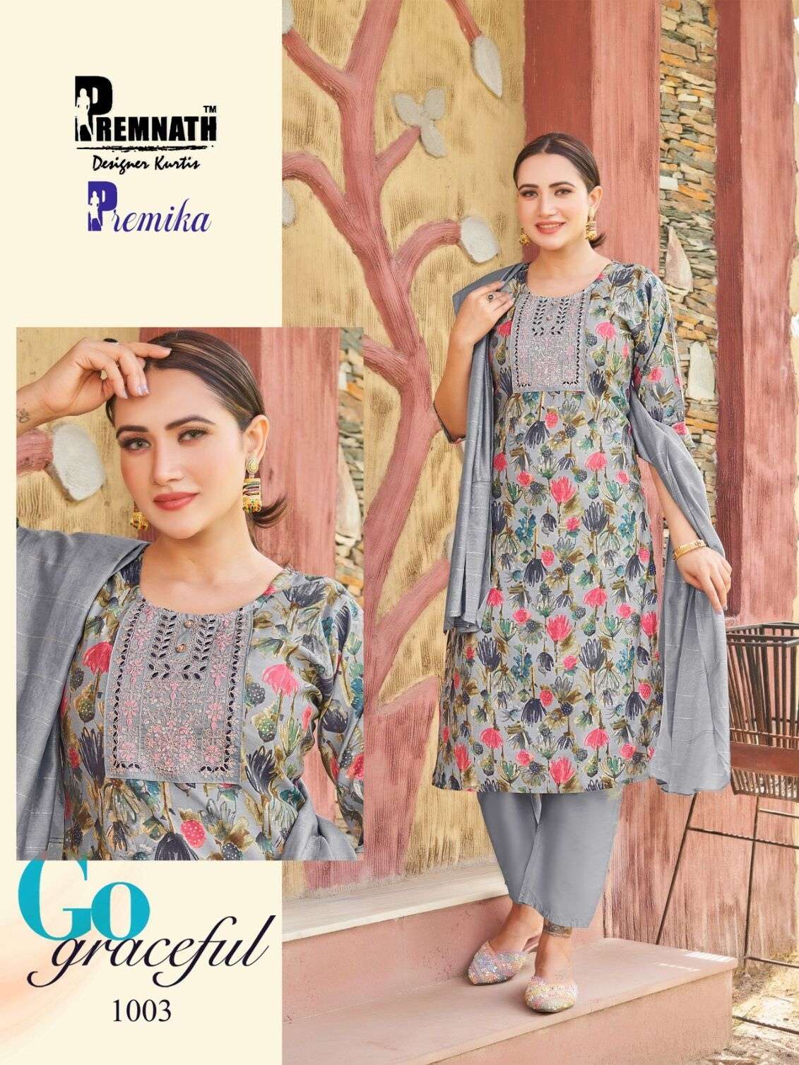 PREMIKA MODAL CHANDERI PRINTS WITH EMBROIDERY SEQUENCE BY PREMNATH 