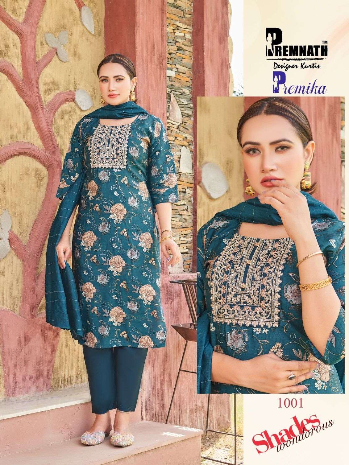 PREMIKA MODAL CHANDERI PRINTS WITH EMBROIDERY SEQUENCE BY PREMNATH 