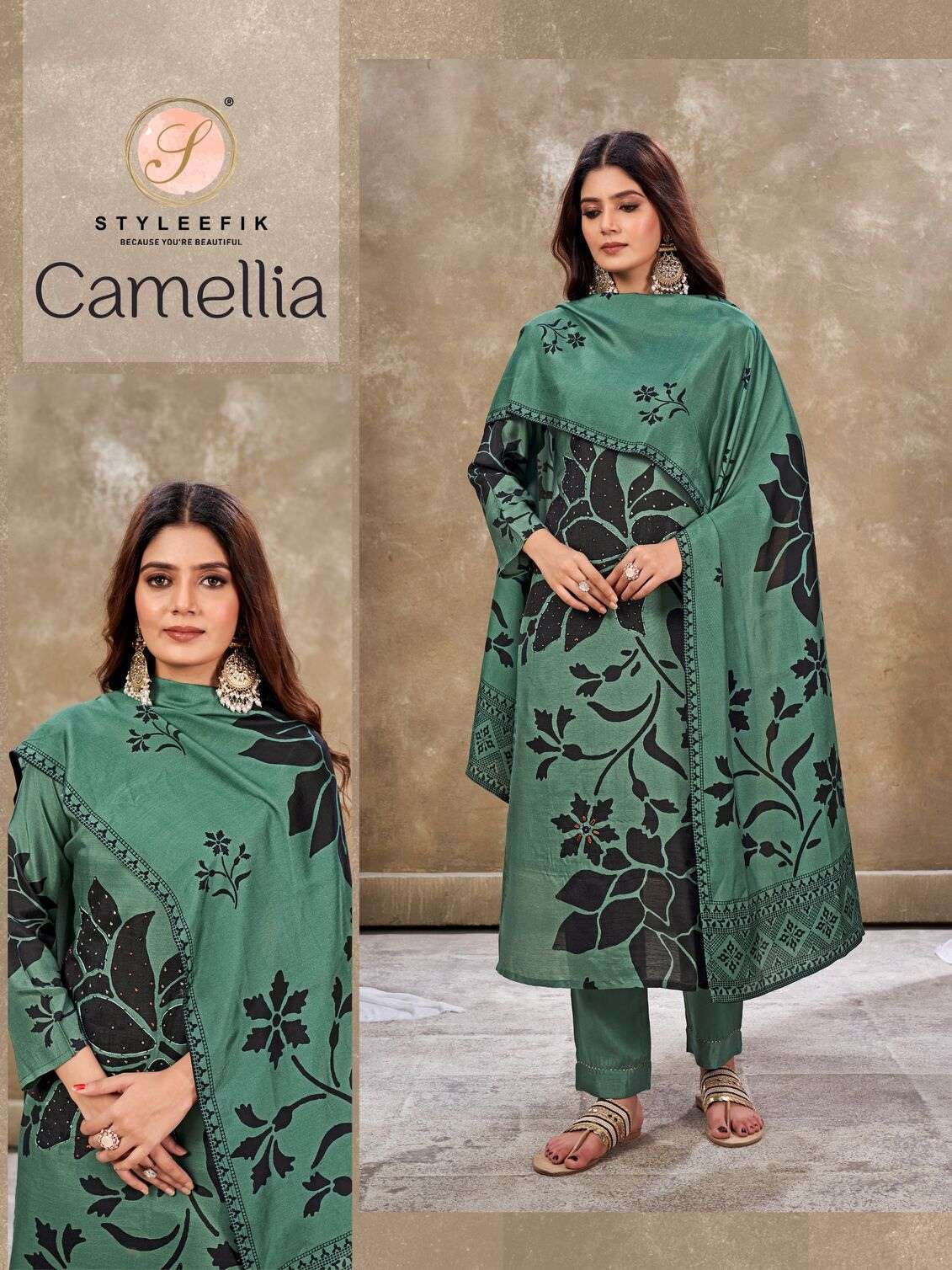 PURE MUSLIN COMBO STYLE 3 PCS KURTI PANT DUPATTA BY STYLEFIK 