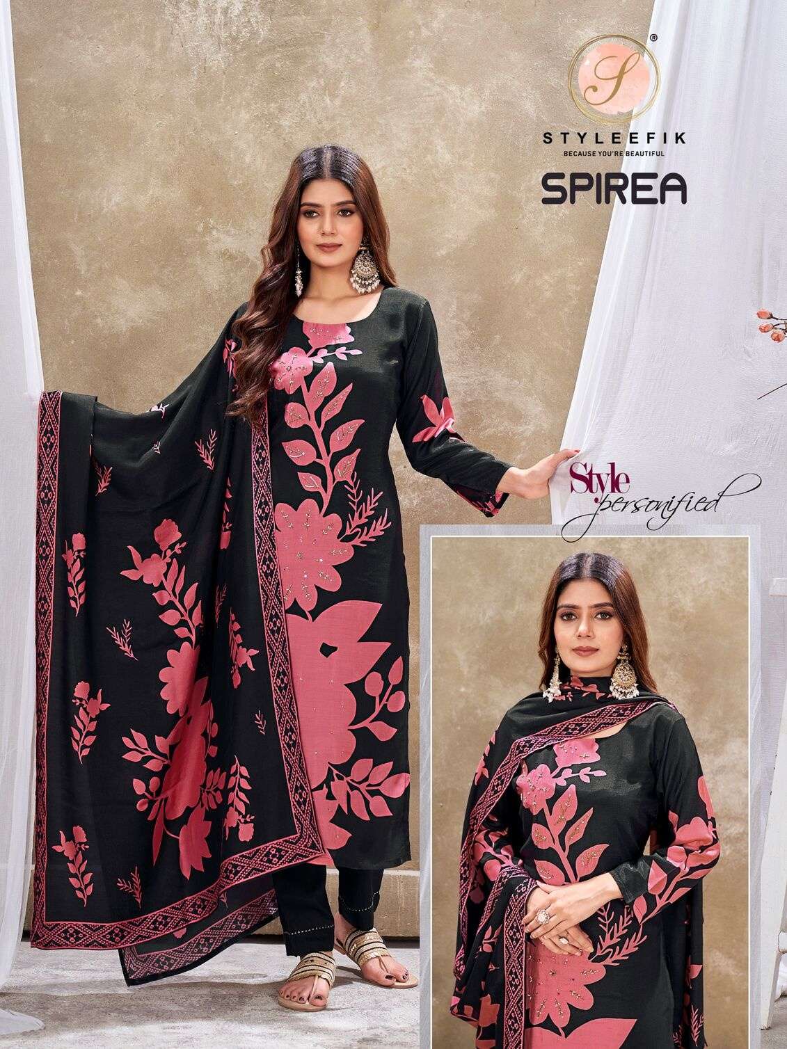 PURE MUSLIN COMBO STYLE 3 PCS KURTI PANT DUPATTA BY STYLEFIK 