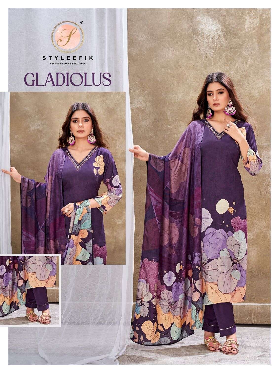 PURE MUSLIN COMBO STYLE 3 PCS KURTI PANT DUPATTA BY STYLEFIK 