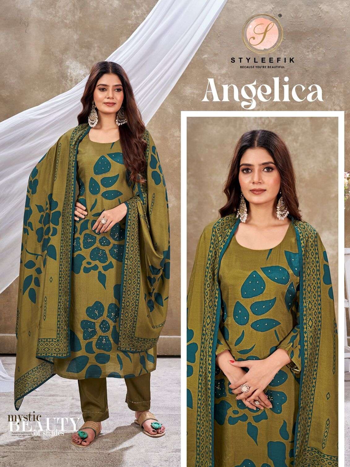 PURE MUSLIN COMBO STYLE 3 PCS KURTI PANT DUPATTA BY STYLEFIK 