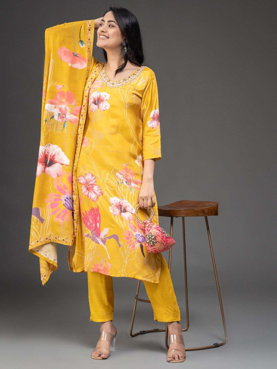 PURE MUSLIN KURTI PANT DUPATTA BY PAVISHKA FASHION 