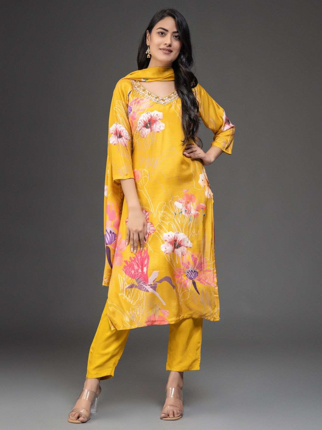 PURE MUSLIN KURTI PANT DUPATTA BY PAVISHKA FASHION 