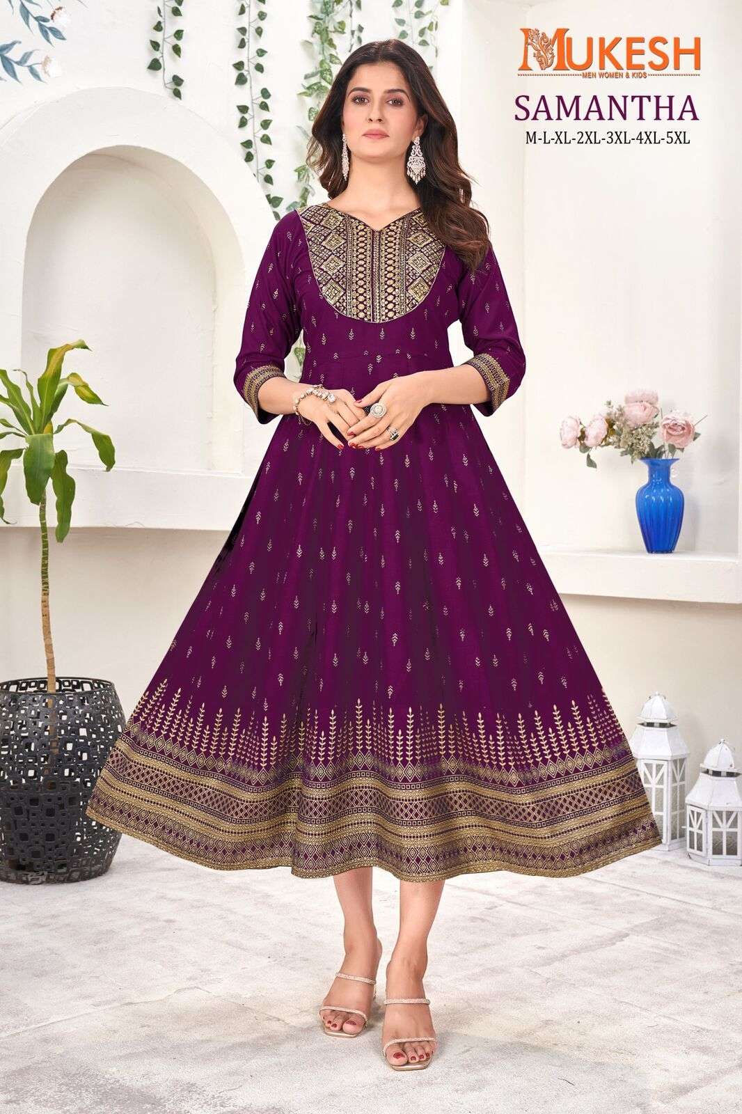 PURPLE COLOUR EMBROIDERY WORK FLORAL TUNICS 