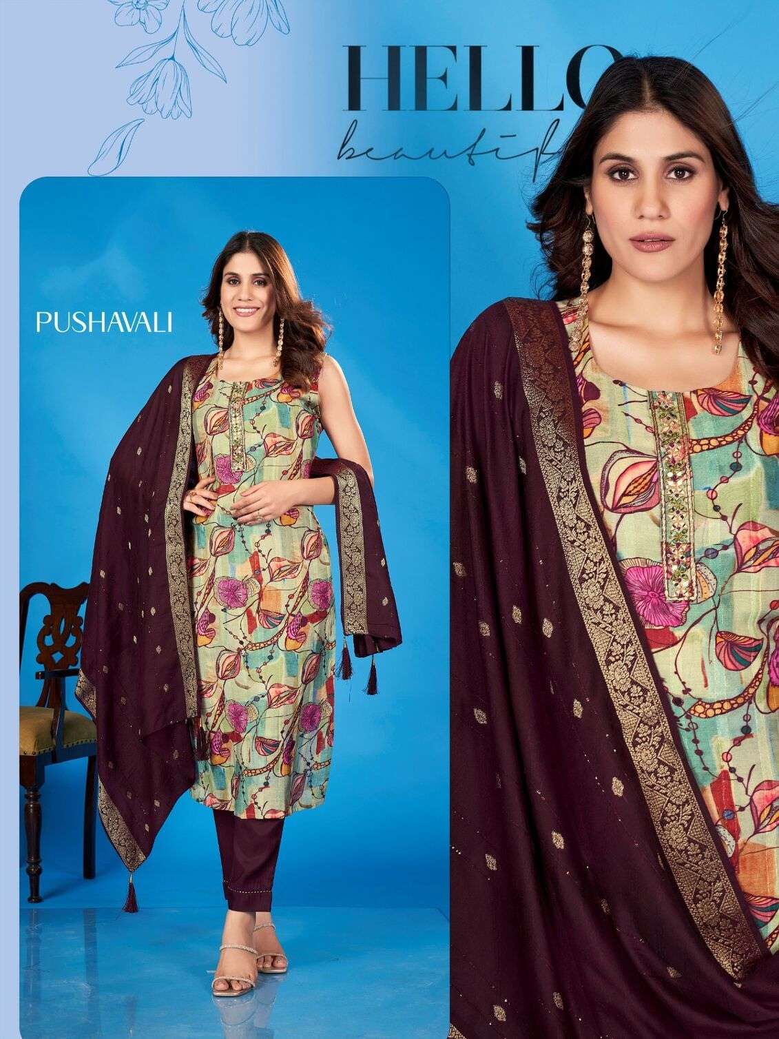PUSHAVALI THREE PIECE STYLISH KURTI 