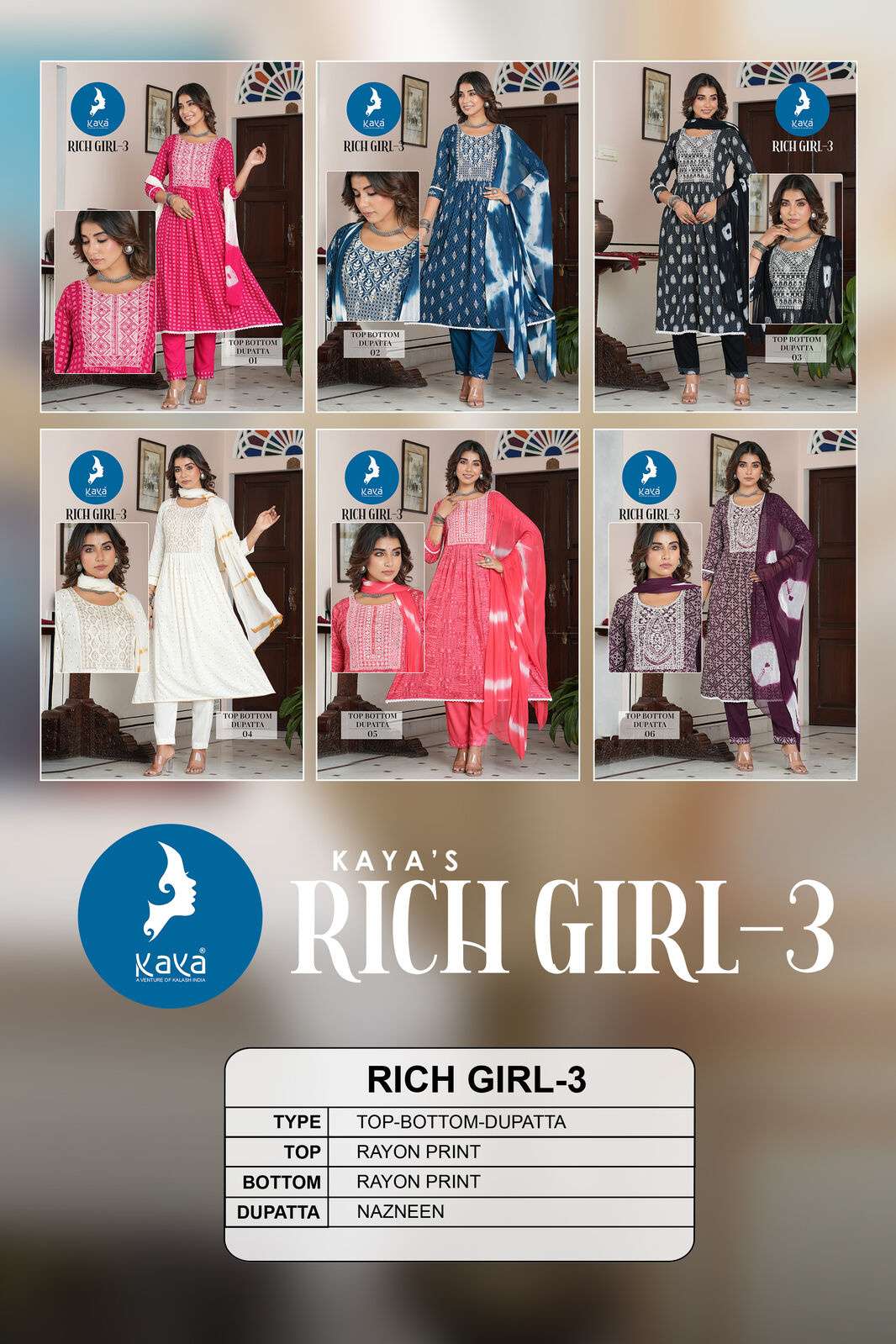 RICH GIRL VOL-3 THREE  PIECE KURTI BY KAYA 