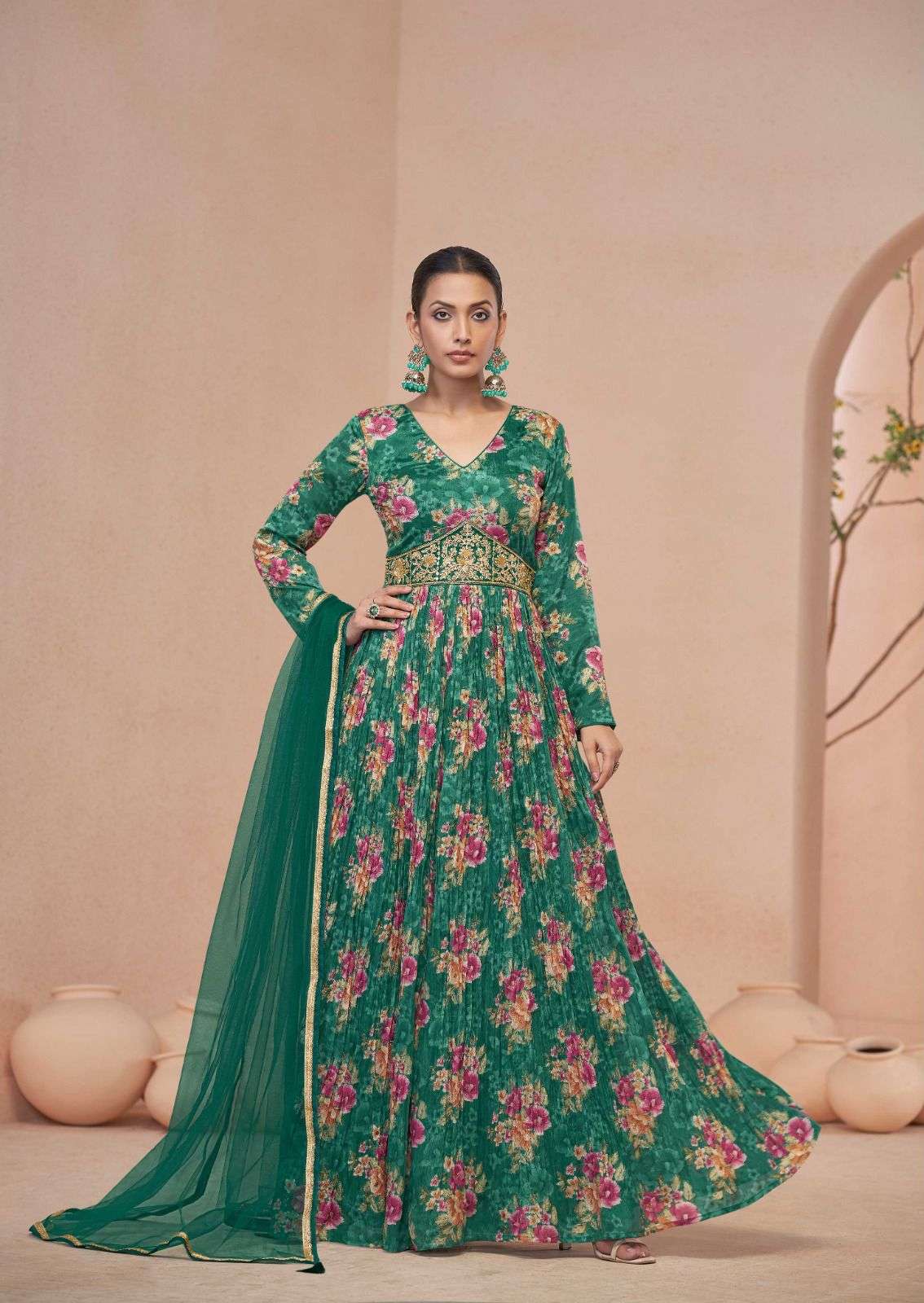 SAJNI BY GULKAYRA DESIGNER PRINTED WORK WITH BEAUTIFUL HANDWORK IN ANARKALI STYLE