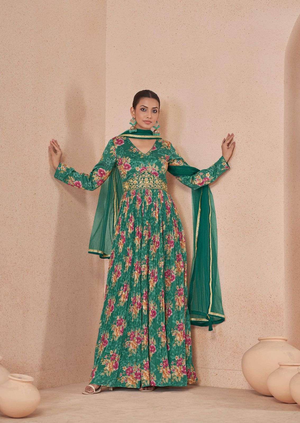 SAJNI BY GULKAYRA DESIGNER PRINTED WORK WITH BEAUTIFUL HANDWORK IN ANARKALI STYLE