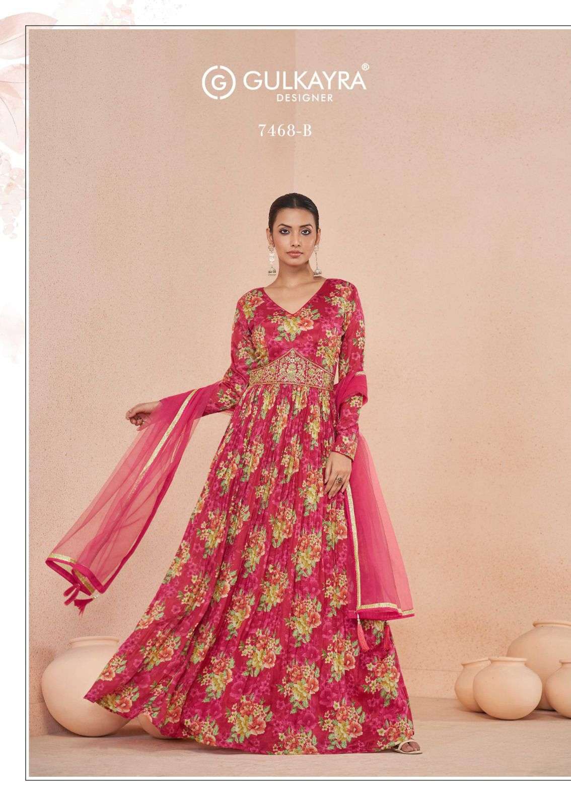 SAJNI BY GULKAYRA DESIGNER PRINTED WORK WITH BEAUTIFUL HANDWORK IN ANARKALI STYLE