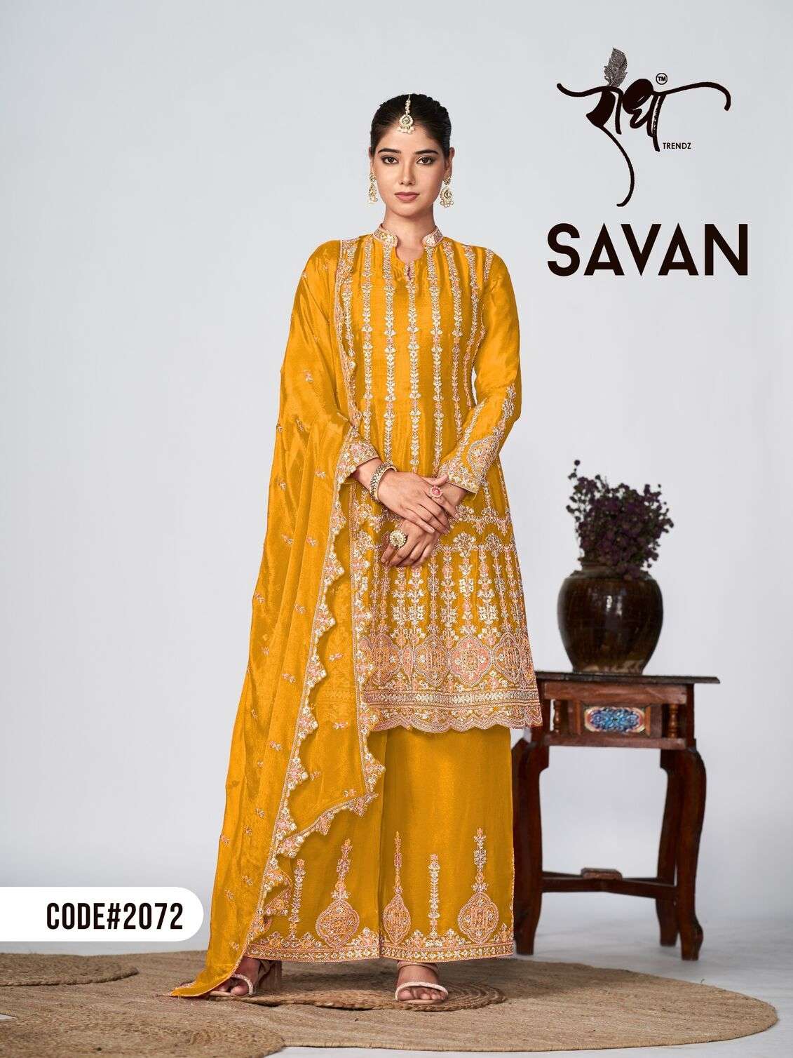 SAVAN EMBROIDERY KURTI PLAZO DUPATTA BY RADHA TRENDZ 