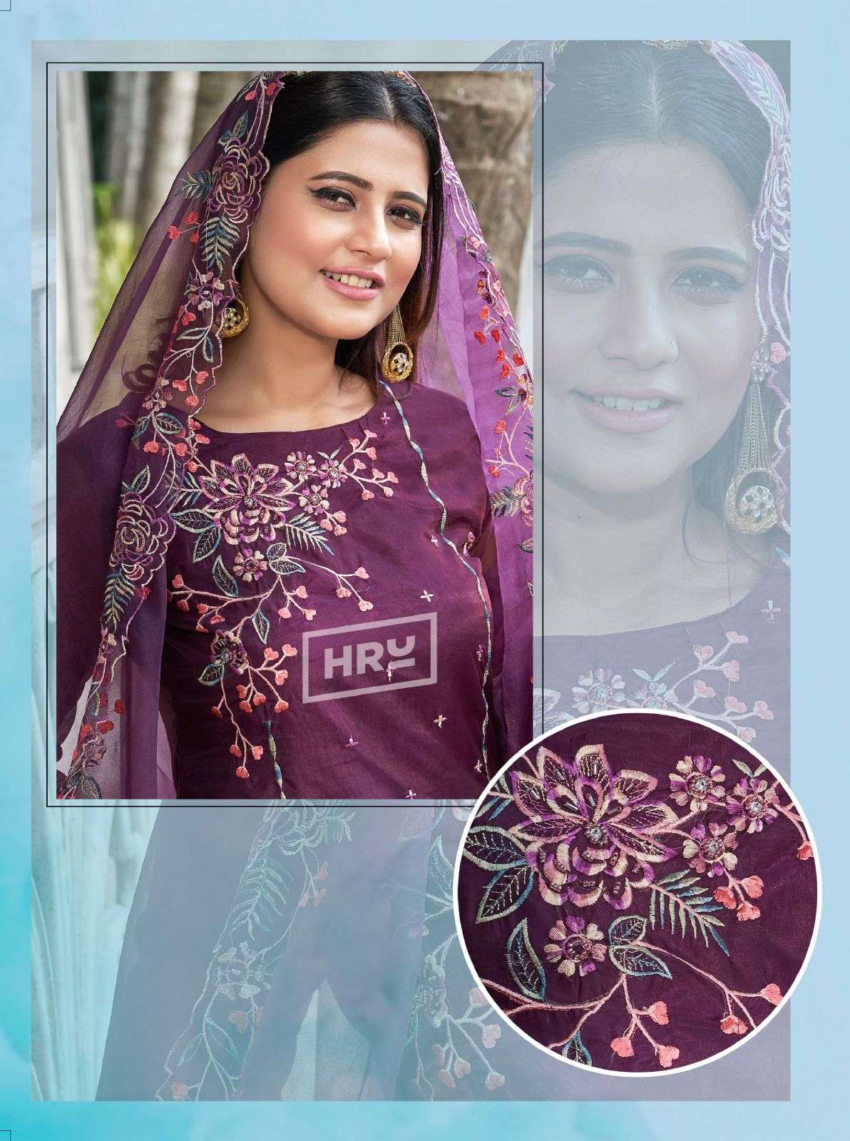 SIDDHI VOL-5 BY HRU 3 PCS HEAVY EMBROIDERY ORGANZA FABRIC WITH COTTON LINING 