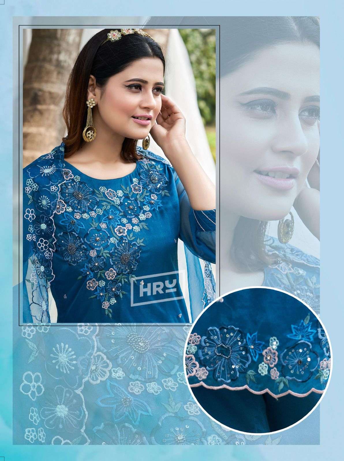 SIDDHI VOL-5 BY HRU 3 PCS HEAVY EMBROIDERY ORGANZA FABRIC WITH COTTON LINING 