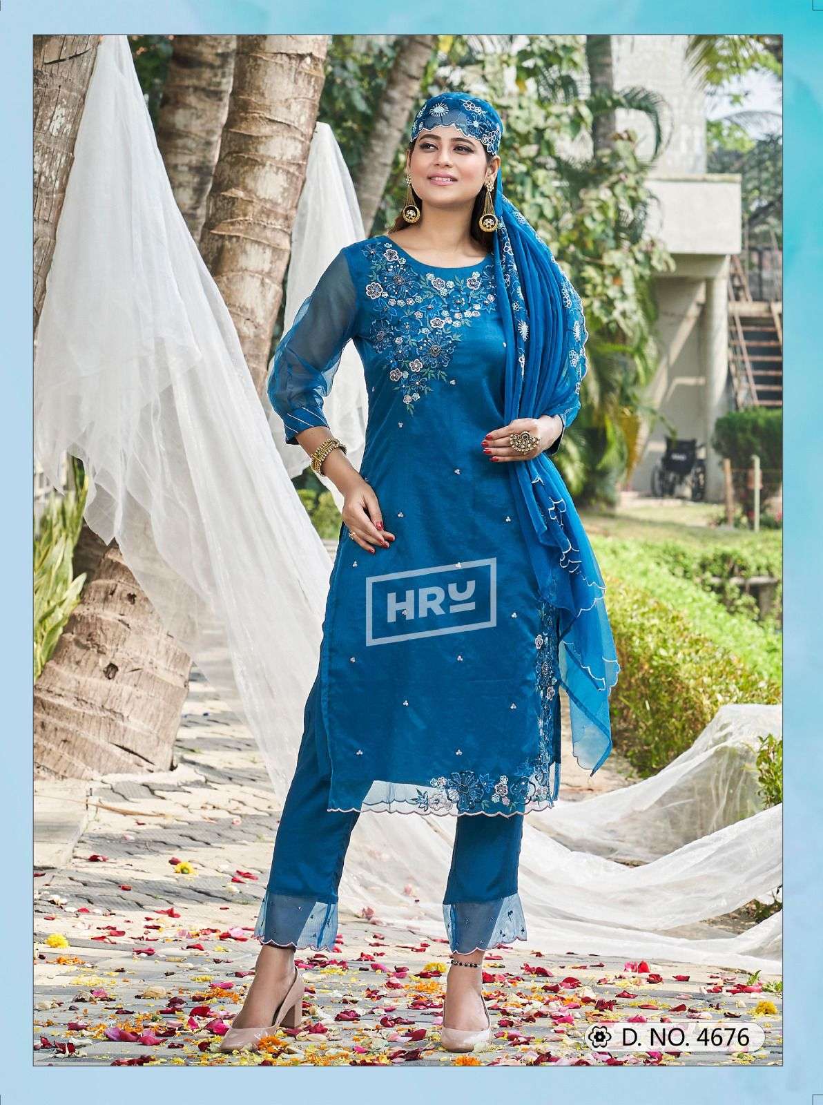 SIDDHI VOL-5 BY HRU 3 PCS HEAVY EMBROIDERY ORGANZA FABRIC WITH COTTON LINING 