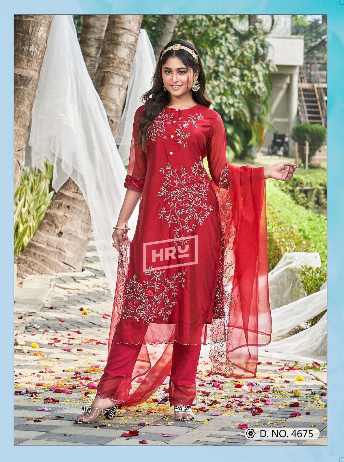 SIDDHI VOL-5 BY HRU 3 PCS HEAVY EMBROIDERY ORGANZA FABRIC WITH COTTON LINING 