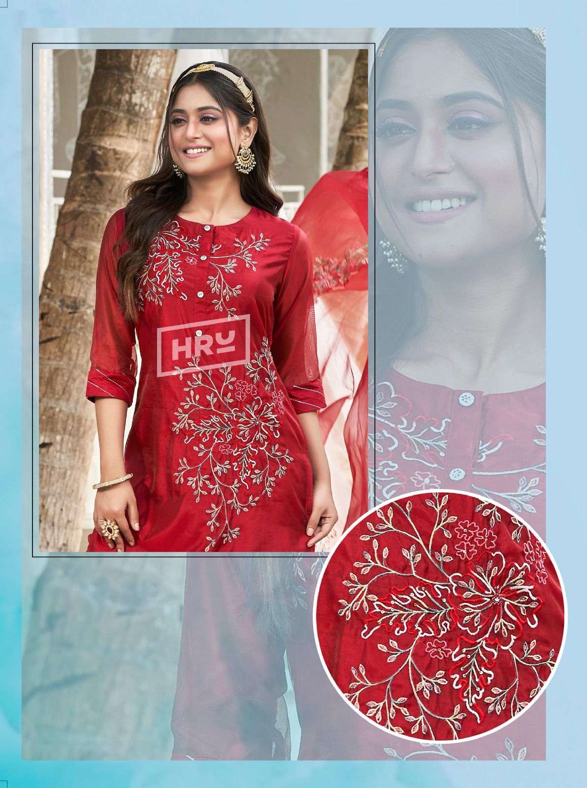 SIDDHI VOL-5 BY HRU 3 PCS HEAVY EMBROIDERY ORGANZA FABRIC WITH COTTON LINING 