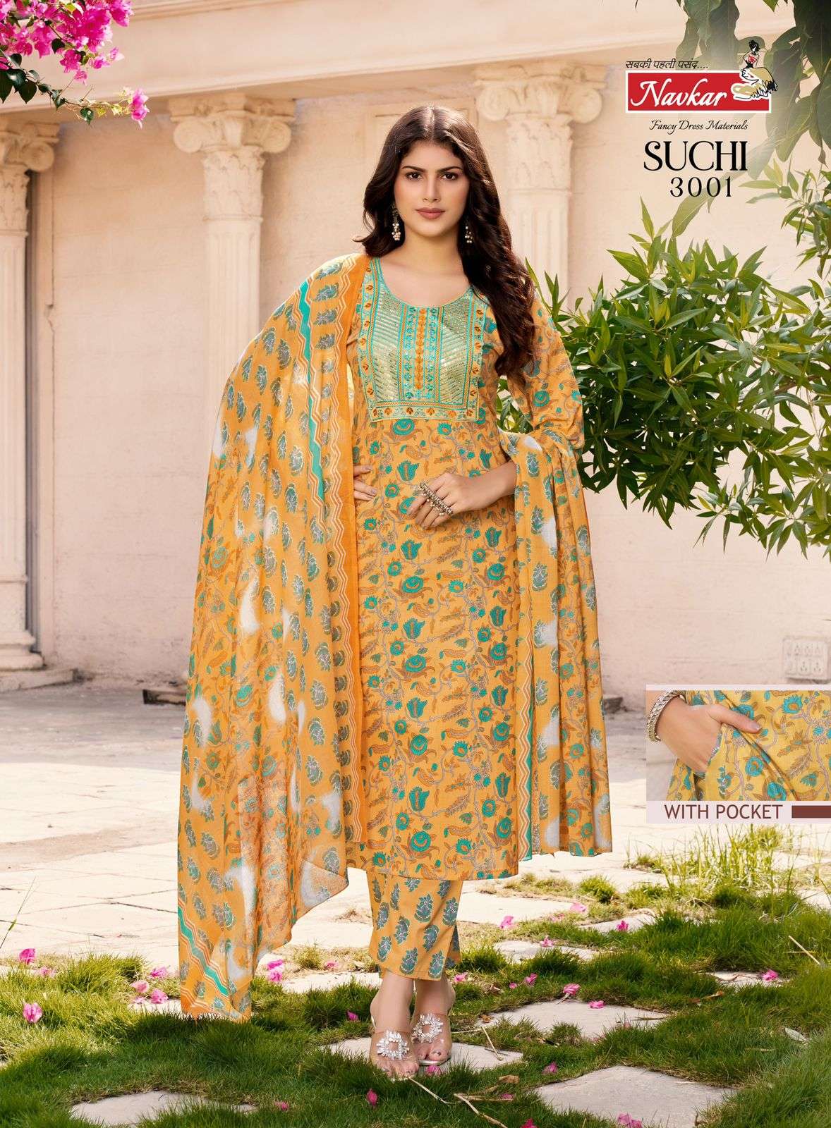 SUCHI VOL-3 BY NAVKAR COTTON CEMRIC PRINT PANT WITH POCKET EMBROIDERY SIKVANS WORK 