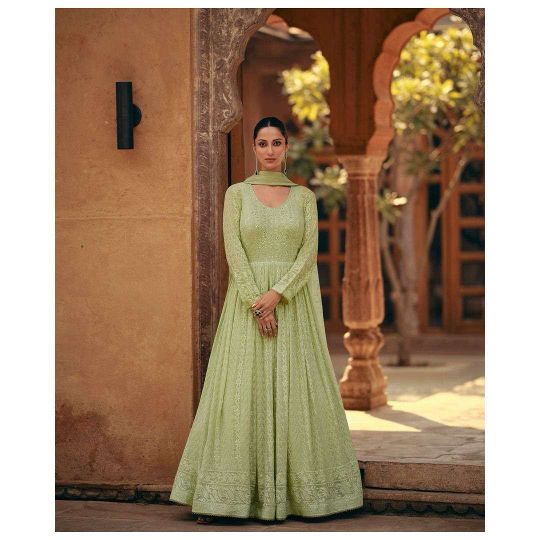 SY-5427 KV REAL GEORGETTE FULL SLEEVES EMBROIDERY ANARKALI GOWN