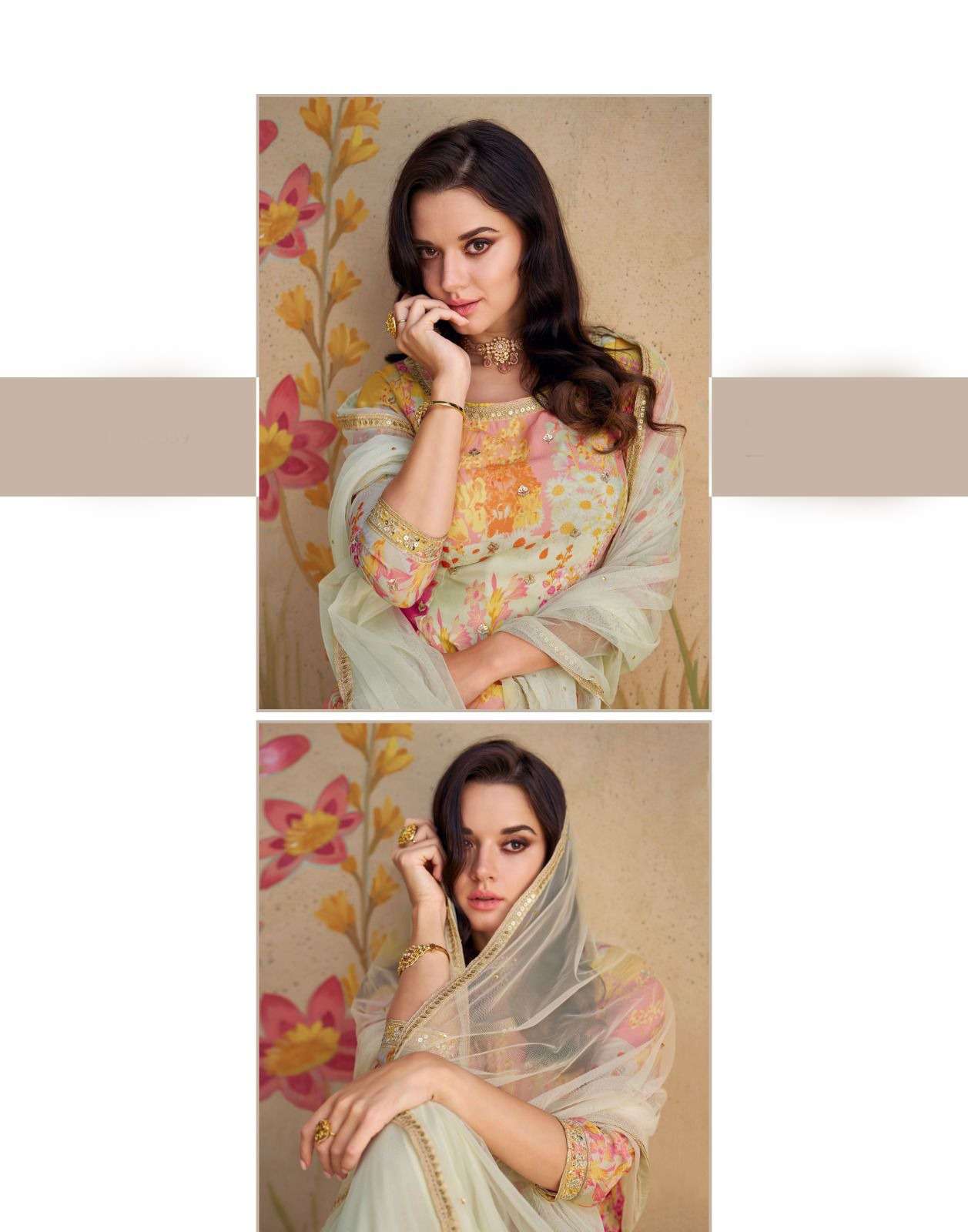 SY-5539 SG REAL CHINON SILK EMBROIDERY KURTI SHARARA & DUPATTA