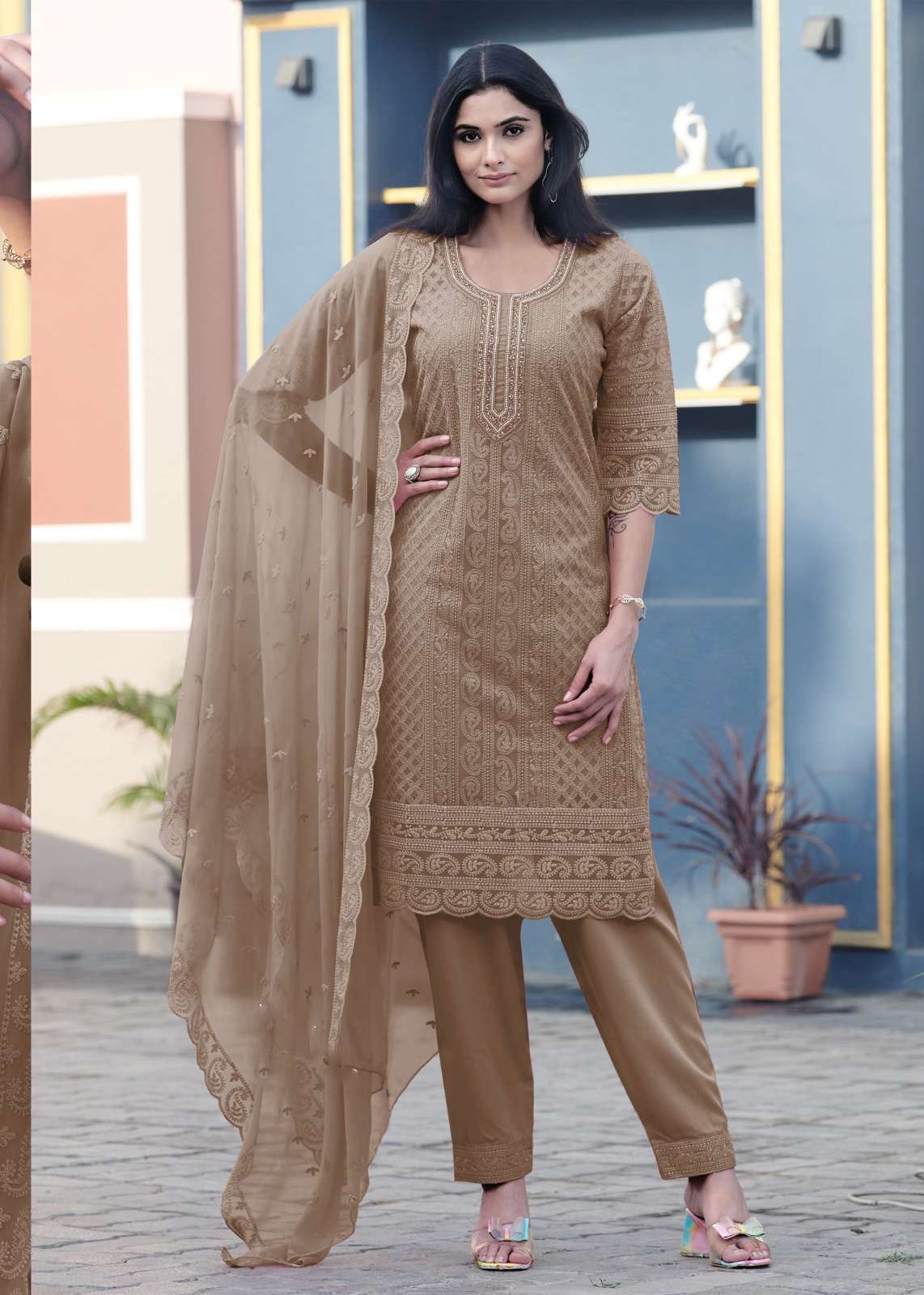 TF-1273 KG HEAVY GEORGETTE SHIFFLI WORK KURTI PANT WITH DUPATTA 