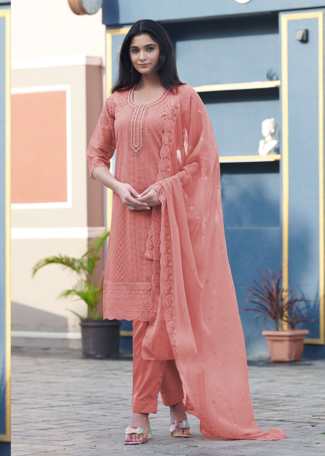 TF-1274 KG HEAVY GEORGETTE SHIFFLI WORK KURTI PANT WITH DUPATTA 