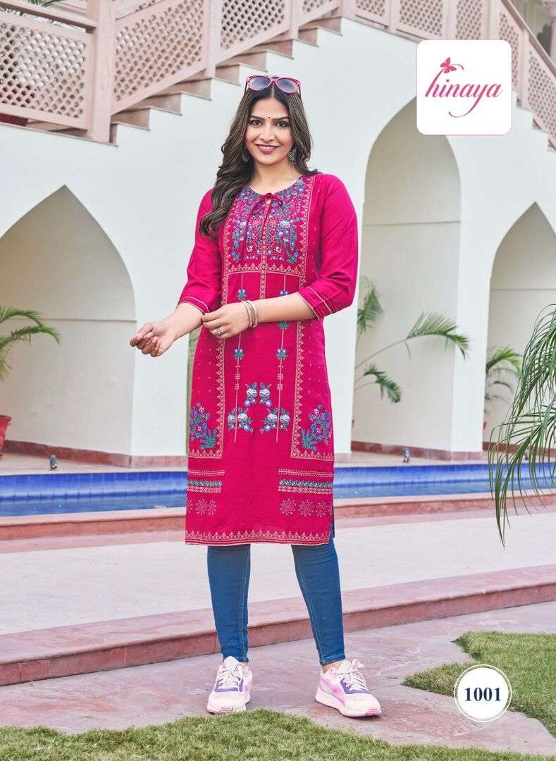 TIARA INFINITY VOL BY HINAYA DESIGNER RAYON STYLISH KURTI WITH HANDWORK 