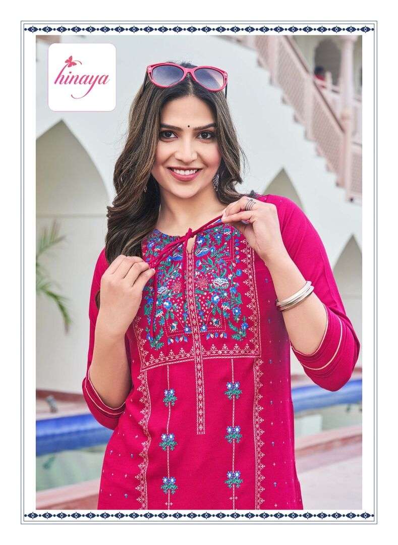 TIARA INFINITY VOL BY HINAYA DESIGNER RAYON STYLISH KURTI WITH HANDWORK 