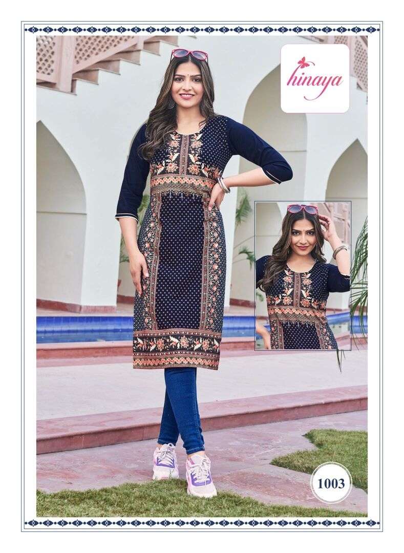 TIARA INFINITY VOL BY HINAYA DESIGNER RAYON STYLISH KURTI WITH HANDWORK 
