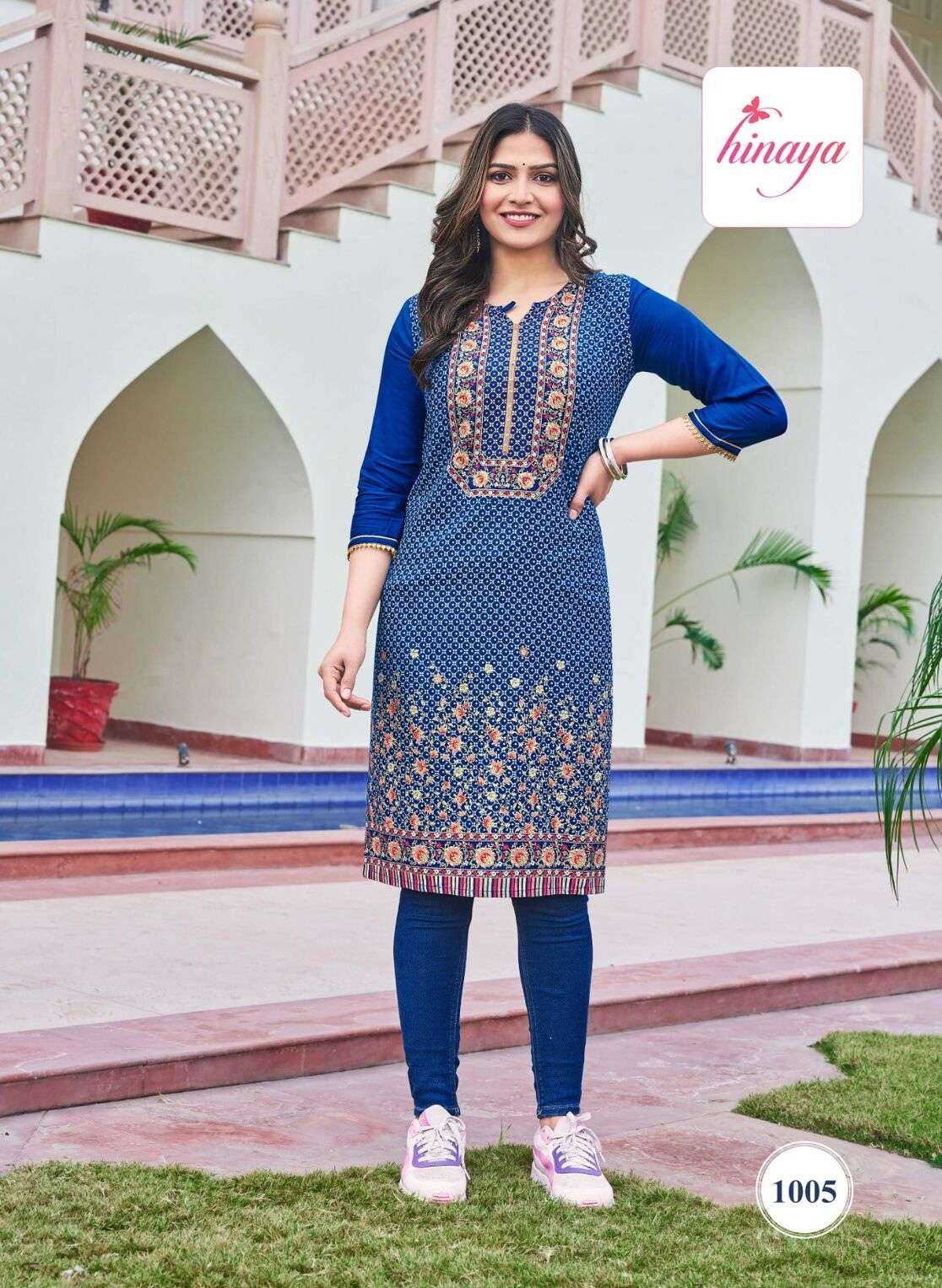 TIARA INFINITY VOL BY HINAYA DESIGNER RAYON STYLISH KURTI WITH HANDWORK 
