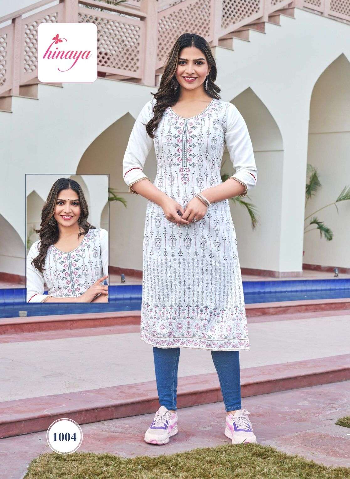 TIARA INFINITY VOL BY HINAYA DESIGNER RAYON STYLISH KURTI WITH HANDWORK 