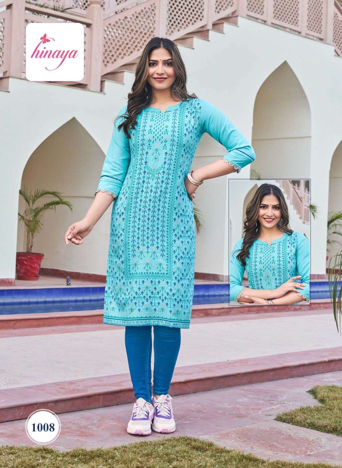 TIARA INFINITY VOL BY HINAYA DESIGNER RAYON STYLISH KURTI WITH HANDWORK 