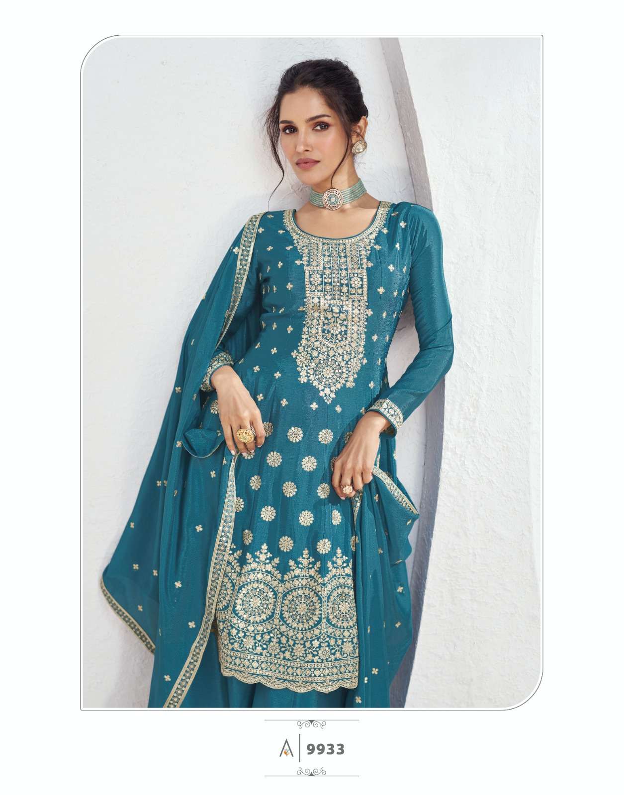 VOLNO BY AASHIRWAD CREATION PREMIUM CHINON SILK EMBROIDERY KURTI PLAZO WITH DUPATTA 